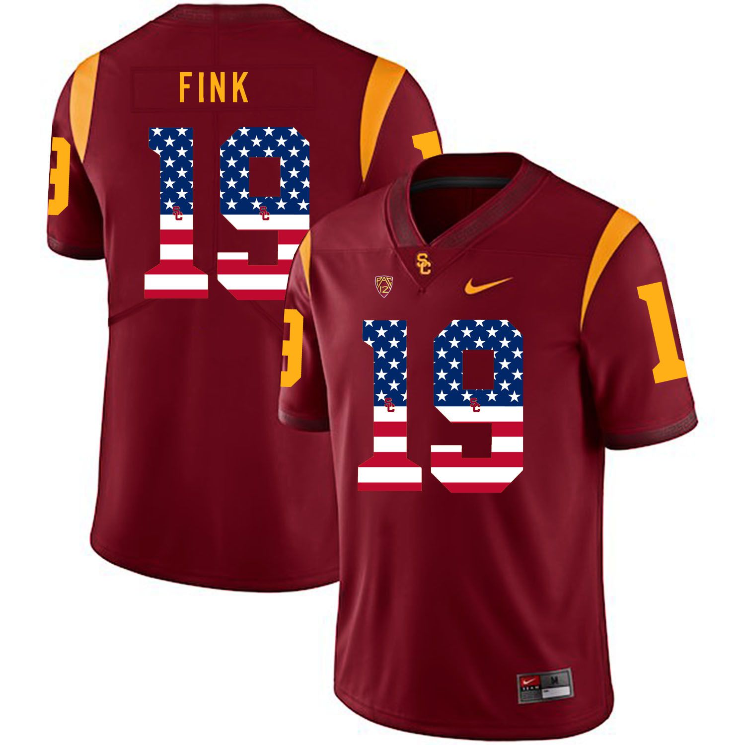 Men USC Trojans 19 Fink Red Flag Customized NCAA Jerseys